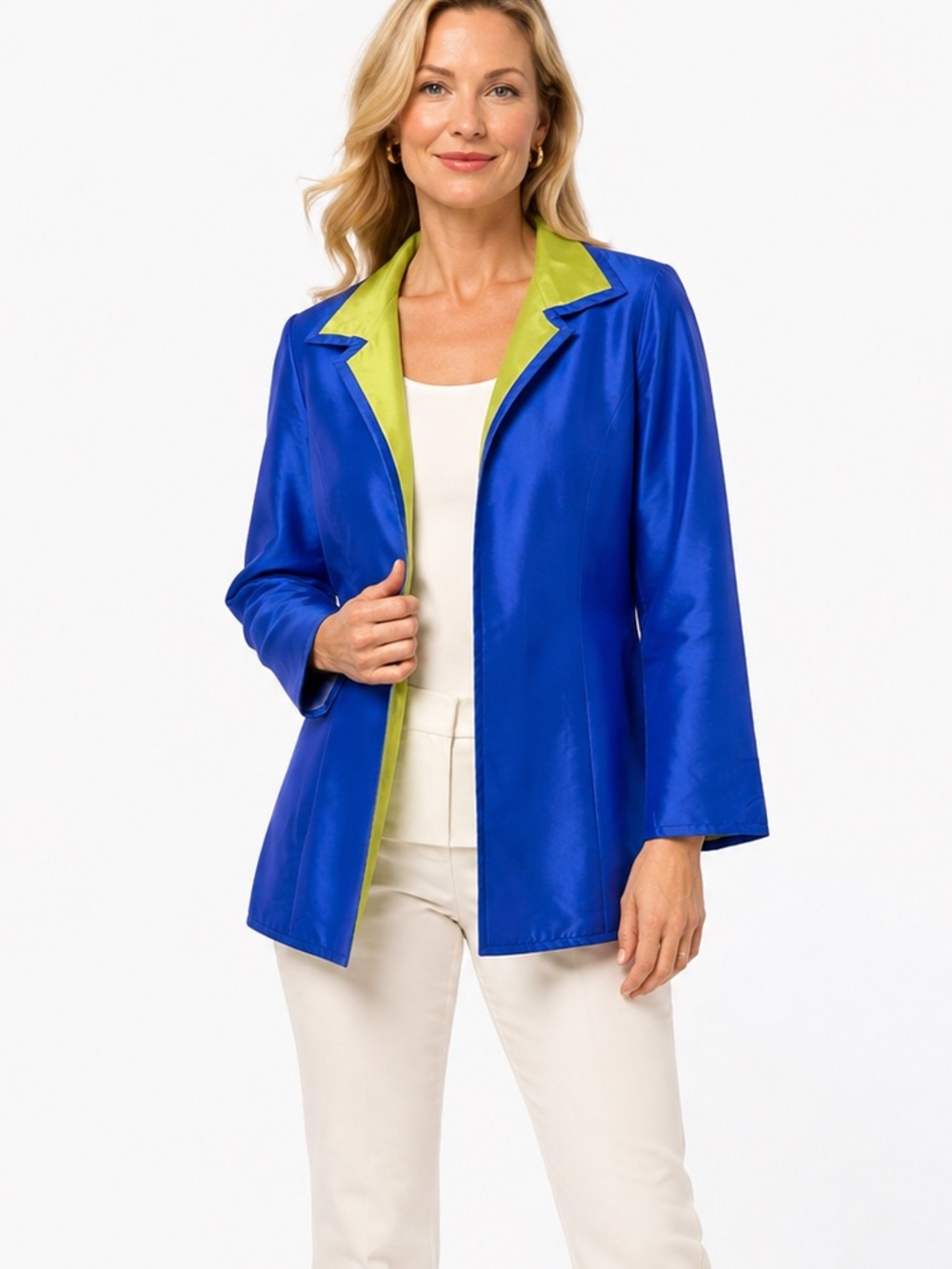 Nina McLemore 100% Silk Royal Blue Open Front Jacket Size 6